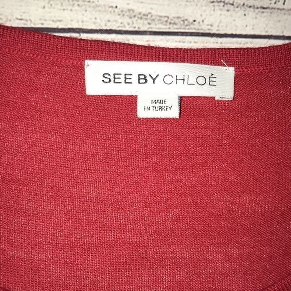 See by Chloe Red Wool Blend Shift Dress - Picture 4 of 10